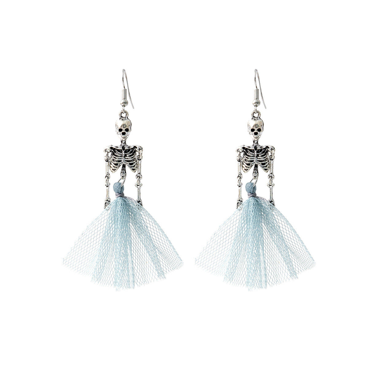 Wholesale Halloween Skeleton Human Skull Blue Mesh Earrings